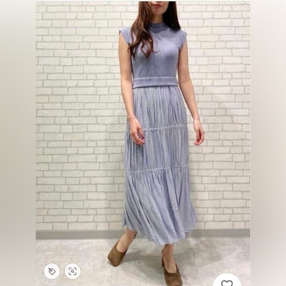 Laguna Moon Pleated Tiered Knit Dress in Blue S NWOT - Picture 5 of 16